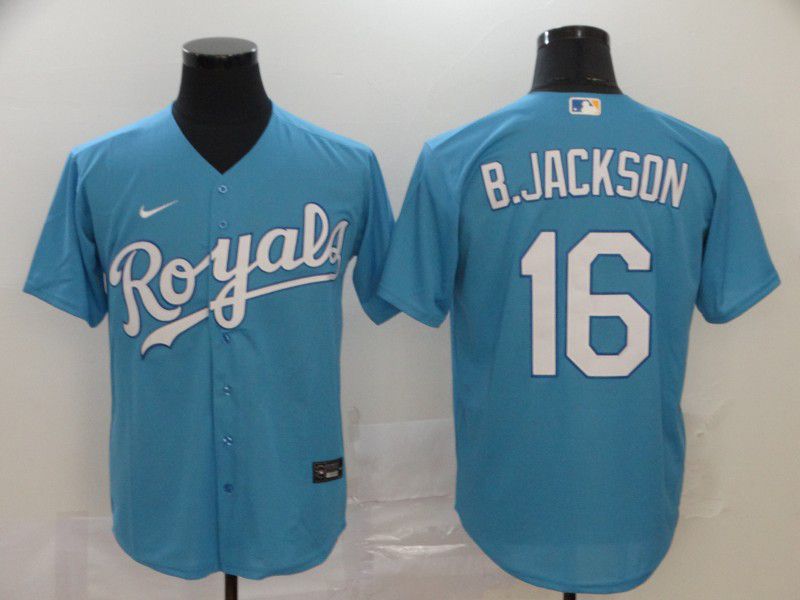 Men Kansas City Royals 16 B.Jackson Light Blue Nike Game MLB Jerseys